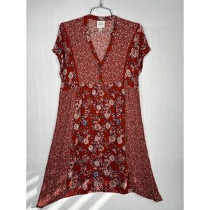 Knox Rose Fall Floral Dress Womens XS (Oversized) Red Mixed Print Pockets Boho